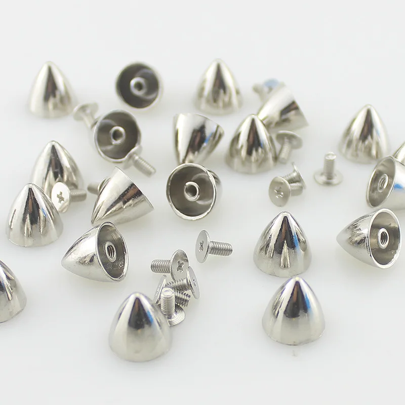 20sets/pack 12x12mm Silver Cone Studs and Spikes for Clothes Screwback DIY Craft Cool Punk Garment Rivets for Leather /Bag/Shoes