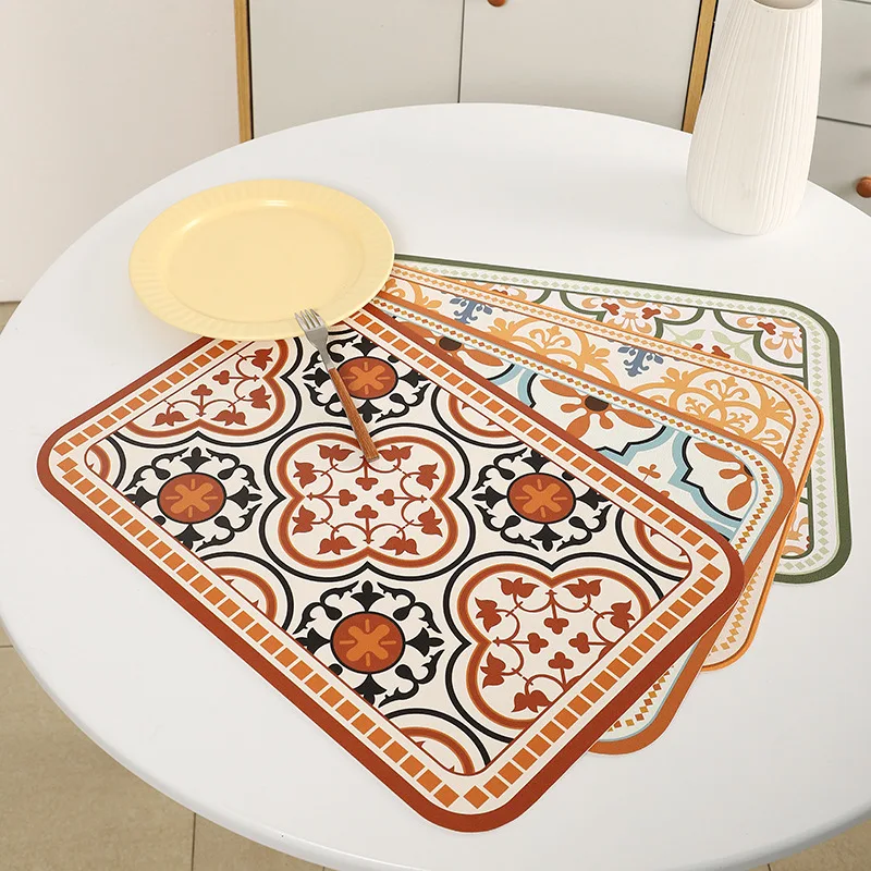 Vintage Leather Table Mat Simple Waterproof Oilproof Heat-Insulated PVC Placemat Plate Bowl Anti-hot Pad Light Luxury Room Decor