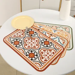 Vintage Leather Table Mat Simple Waterproof Oilproof Heat-Insulated PVC Placemat Plate Bowl Anti-hot Pad Light Luxury Room Decor