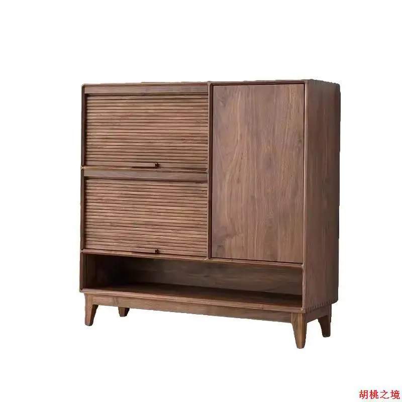 

Nordic black walnut all solid wood door shoe cabinet modern simple entrance cabinet Japanese foyer cherry wood locker