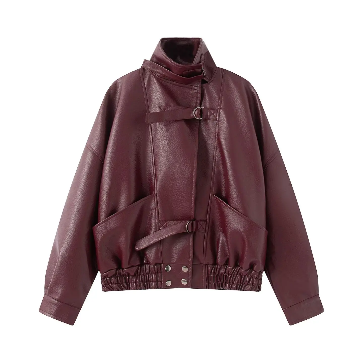 BSAY 2026 Neue Damen Vintage Mode Kunstleder-Motorradjacke mit Reverskragen, Gürtel-Dekor, Taschen, Elastischem Saum, Lässiger Kurzer Mantel – Detail 3