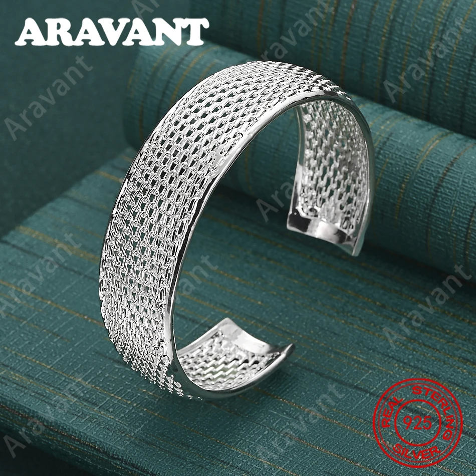 925 Sterling Silver Mesh Open Bangle - A Fresh And Elegant Design For Women'S Engagement Jewelry