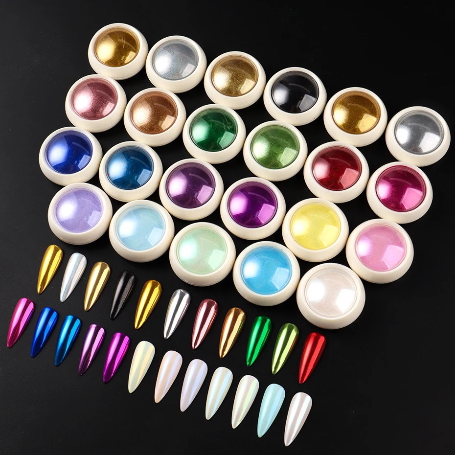 23 قطعة كروم مرآة مسمار مسحوق الصباغ المجسم الفضة الذهب مسمار الفن بريق قزحي الألوان لامع Y2K فرك الغبار الديكور