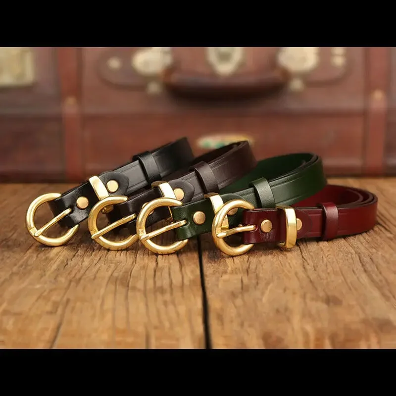 Handmade Custom made Vegetable Tanned Leather Cowhide Women Belt Brass Buckle 2.2cm 2.7cm Width