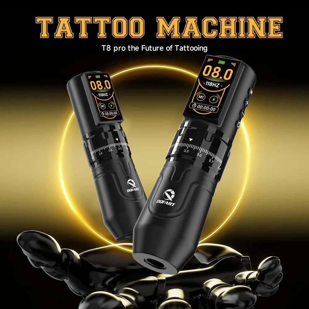 DQFART T8Pro 2400mAh Electric Wireless Tattoo Machine Colorful Led Digltal Display Body Art Creative Designs Long-lasting Tattoo Ink Tattoo Needles Tattoo Artists Supplies Accessories Blue Soap Transfer Printing Gel