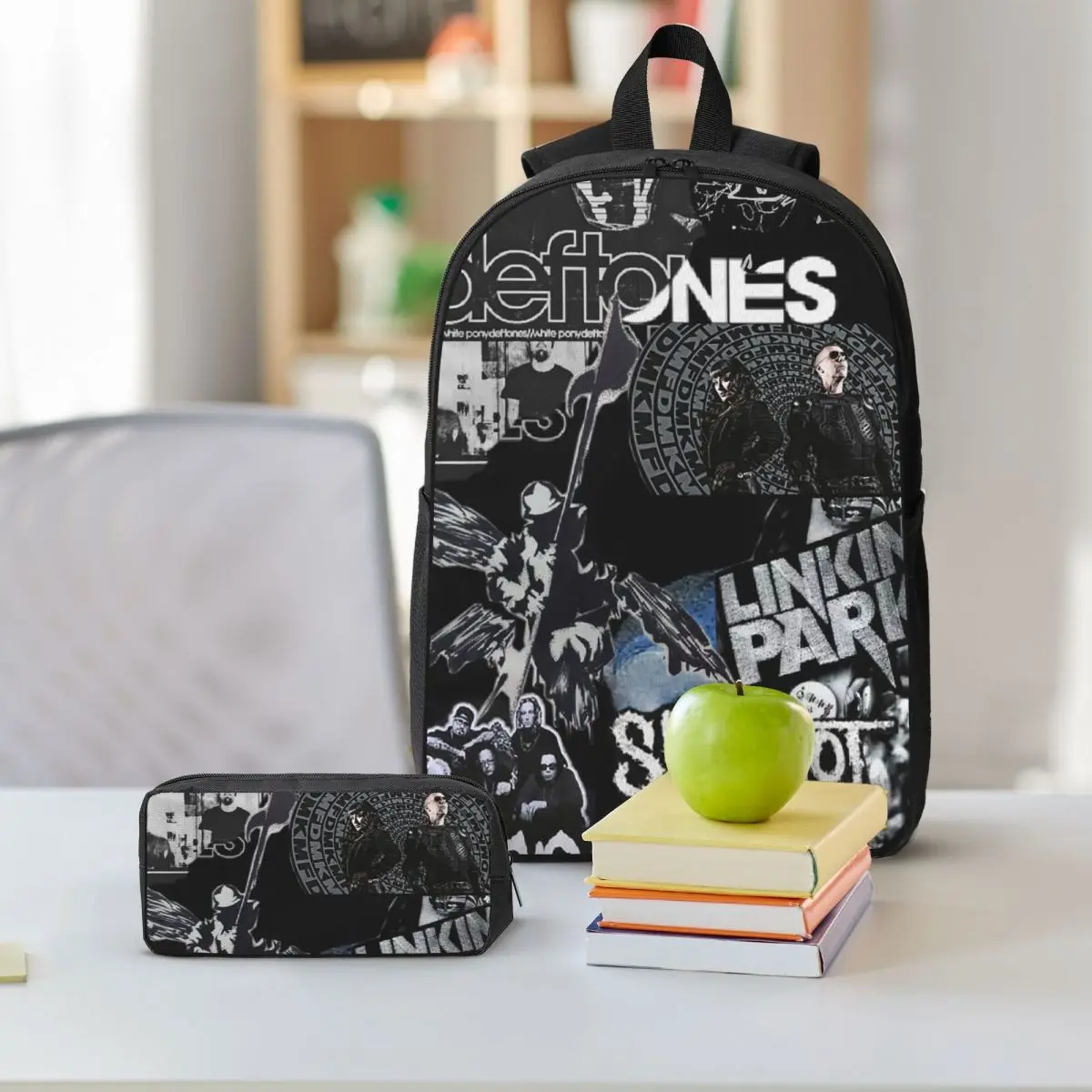Metal Punk Rock Deftones Backpack Boys Girls BookBag School Bag Computer Shoulder Bags 3ps Insulated Lunch Bag Pencil Case