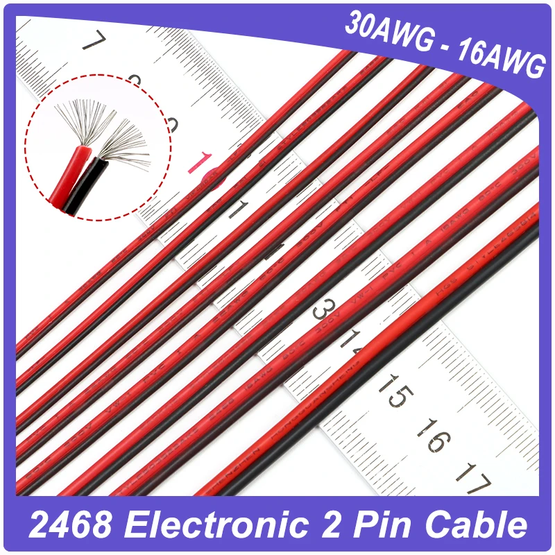 2 ~ 100m 2468 2Pin Wire Black Red 30 28 26 24 22 20 18 16AWG Audio Speaker Cable For Car Audio LED 12V JST Connector Line