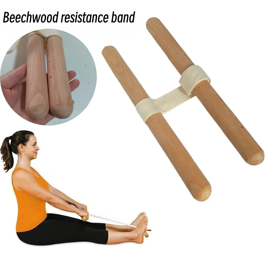 Banda de resistencia de haya, mango de madera, equipo portátil de entrenamiento muscular, rehabilitación de articulaciones de hombros, estiramiento, Yoga, Fitness