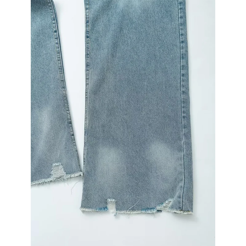 YENKYE Nuove donne moda jeans a gamba larga strappati tasche a vita alta vintage pantaloni in denim femminili pantaloni autunnali pantalones