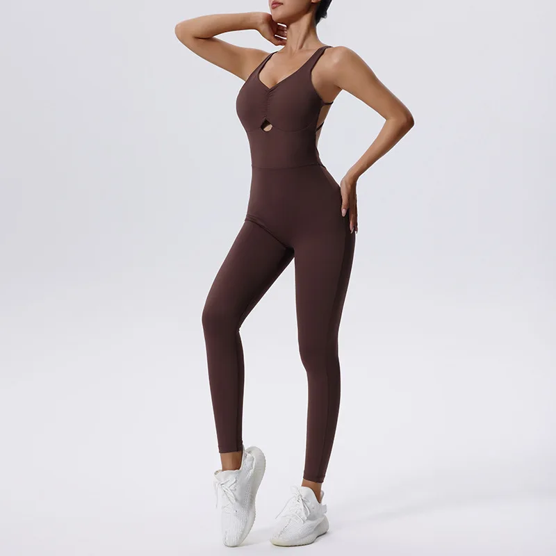 Women Slim Fit Gym Suit Solid Color Sleeveless Running Jumpsuit Breathable One Piece Yoga Set Female Sportswear Workout Clothes