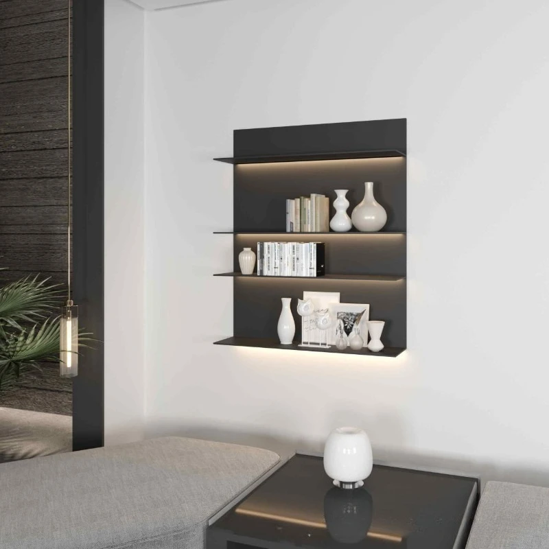 Modern light luxury simple luminous board wall shelf bookshelf storage rack wall baffle living room one-word laminate rack