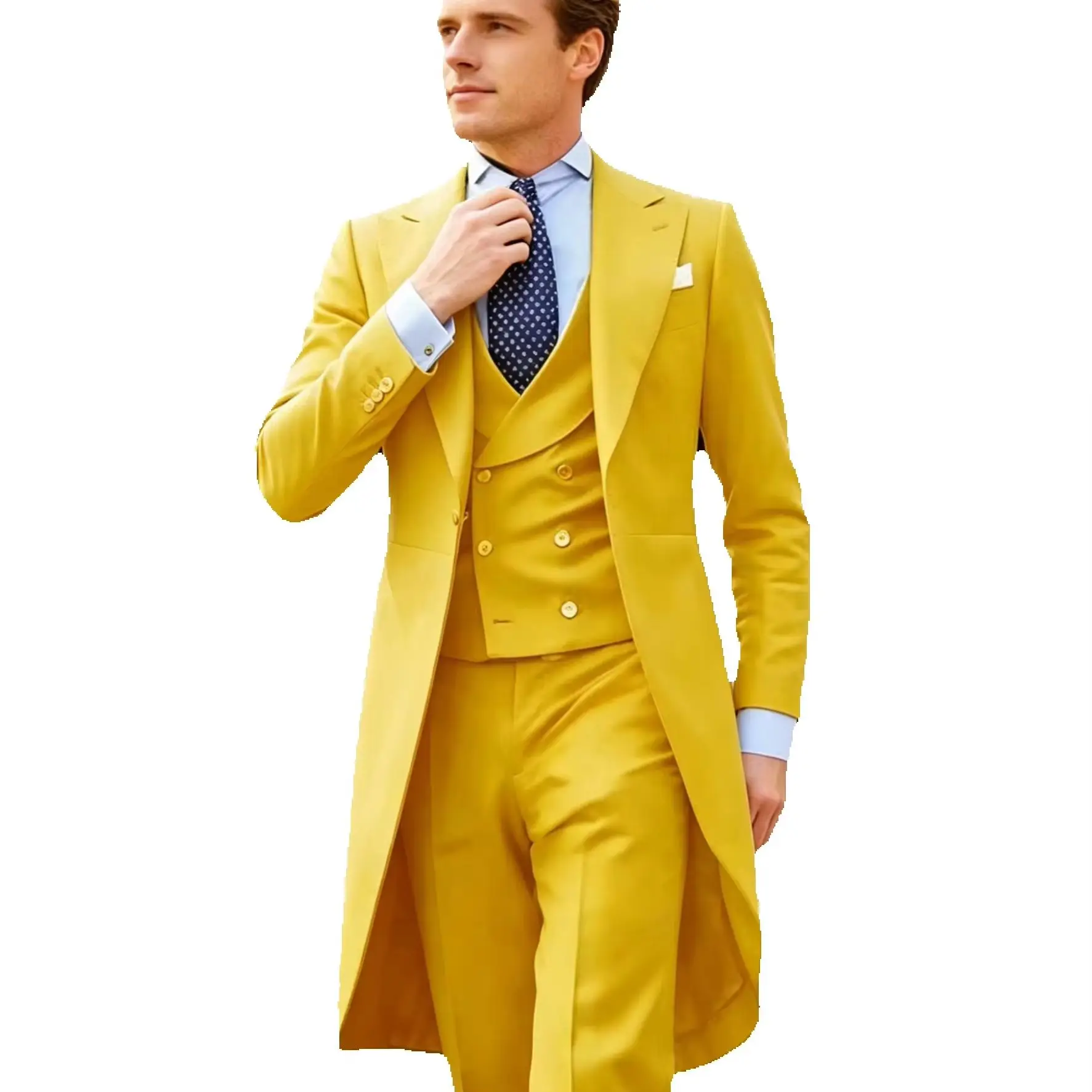 

Solid 3 Piece Men's Wedding Tuxedo Long Tailcoat Formal Groom's Suit with Jacket Pants Vest - Fashionable Male Clothing Set for