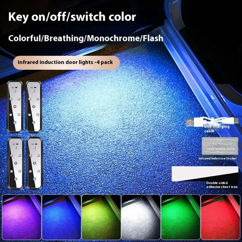 Car Door Lights LED Welcome Light Magnetic Auto Sensing Open Door Safe Signal Warning Lamp Door Lighting Lights USB Rechargeable