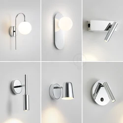 modern bedroom bedside reading small wall lamp electroplated silver study kitchen children's room adjustable angle wall lamp