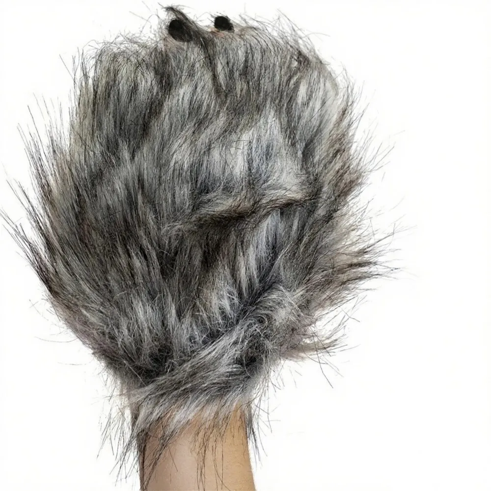1 Pair Grey Wolf Gloves Soft Material Werewolf Paw Gloves Hairy Texture Wolf Claw Gloves
