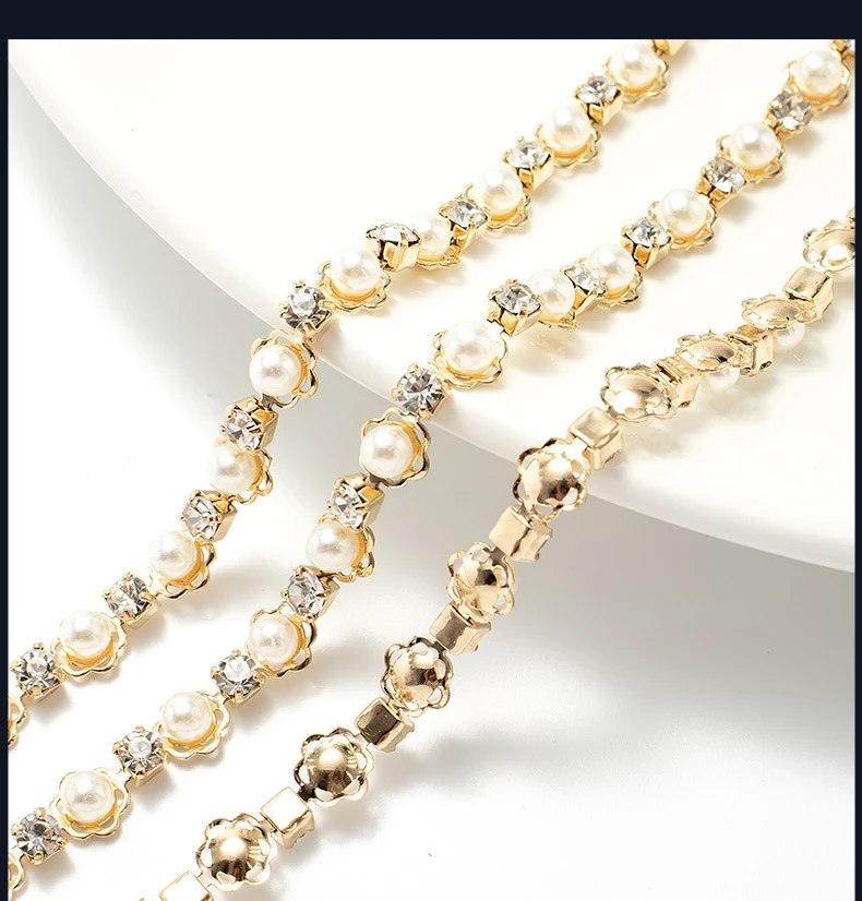 10 Yards Strasskette Kristalldiamant Kleidungsaccessoire mit eingelegten Perlen Strassband DIY Bastelzubehör Partygeschenke Dekoration – Detail 4