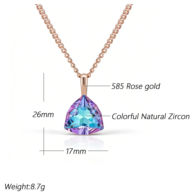 Kienl Hot Triangle Colorful Natural Zircon Pendant Necklace for Women 585 Rose Gold Color Wedding Accessories Daily Jewelry