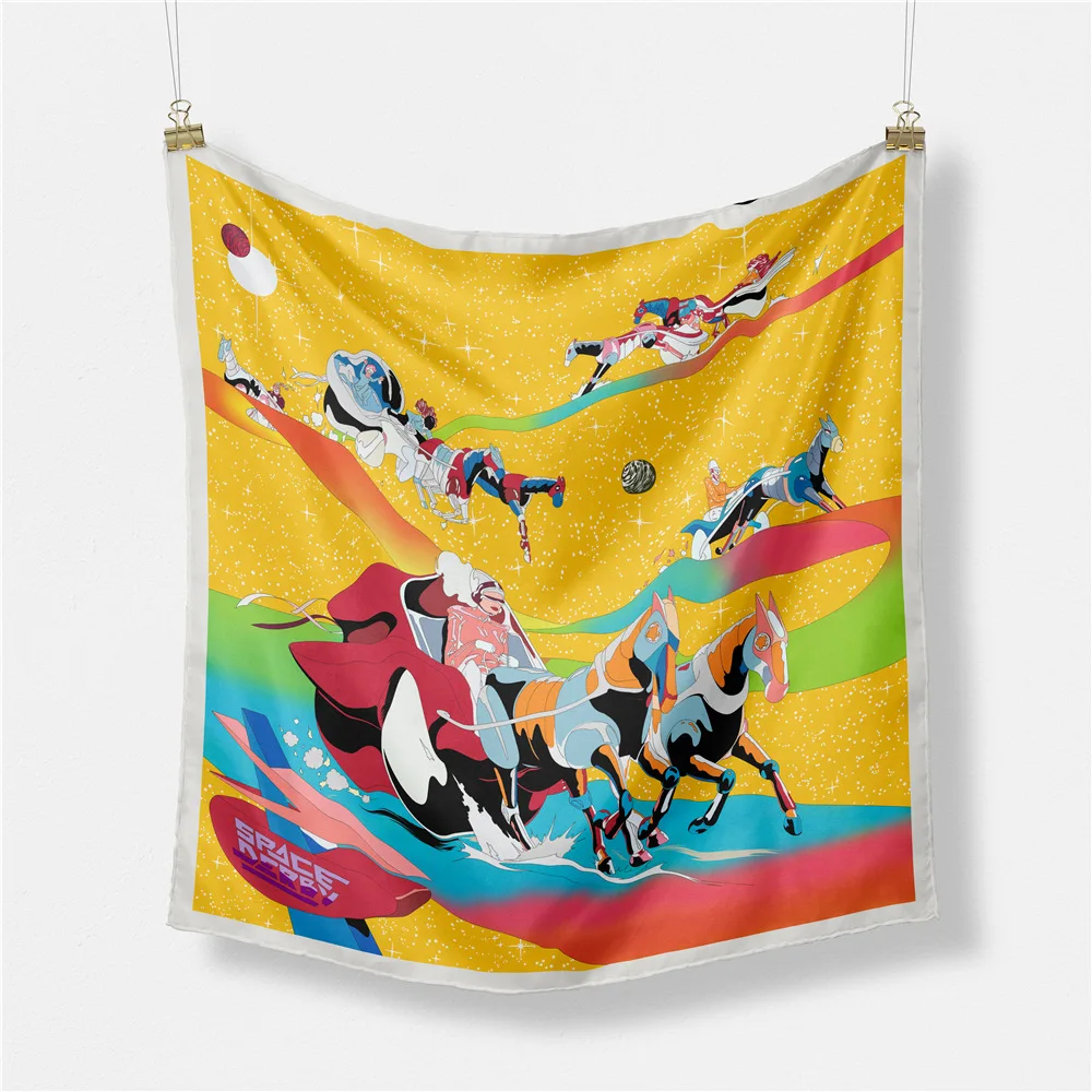 

Fashionable Korean Style Small Square Scarf 53cm Space Racing Star Ladies Decorative Silk Scarf Headscarf Polyester Fiber