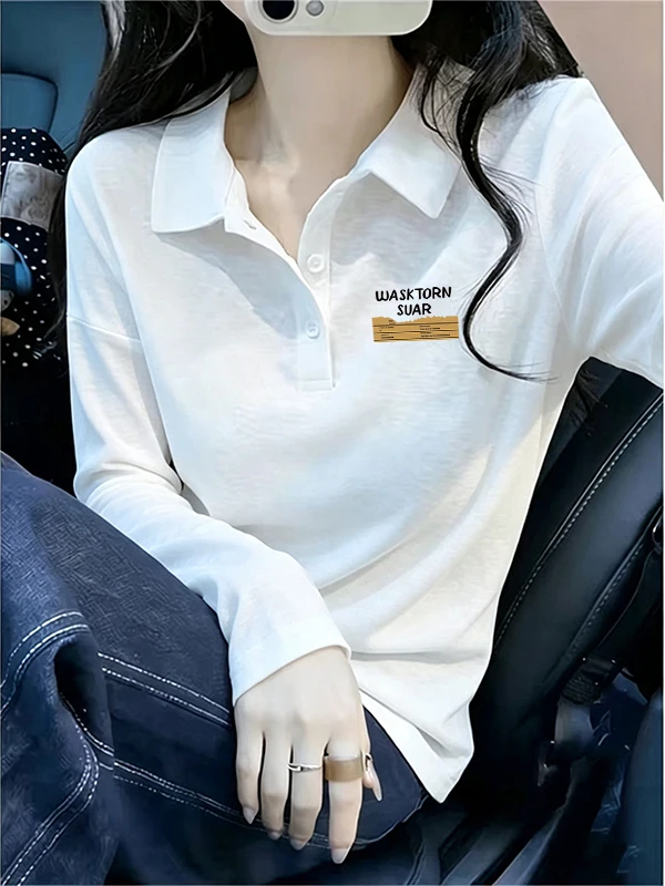 Resistible Quality White  Shirt Button Long Sleeve Loose Slimming Snowflake Cotton Top for Women Early Spring Fashion