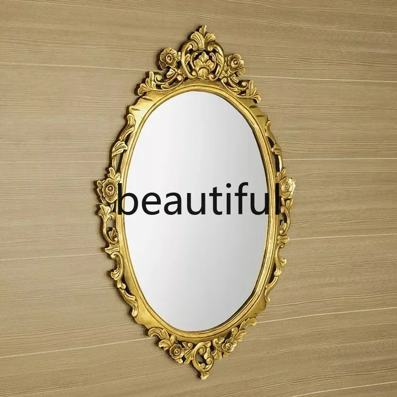 6239 French retro oval vanity mirror carved light luxury wall-mounted bathroom mirror fireplace decorative mirror 3