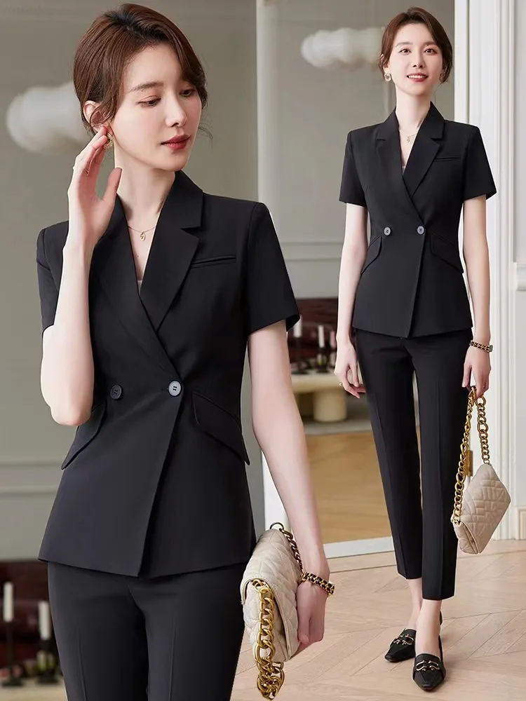 

2023 Summer Short Sleeve Business Women's Clothing Suit Blazer Graceful and Fashionable Slim-Fitting Work Clothes Business Forma