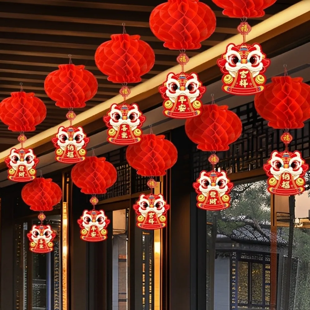 10pcs Chinese Lunar New Year Red Paper Lantern Traditional Festive 2027 Goat Year Lantern Pendants Reusable Blessing