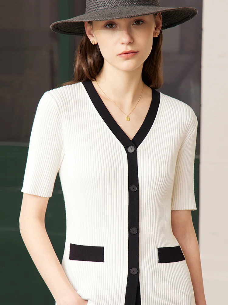 AMII minimalismo Cardigan lavorato a maglia per le donne 2023 estate nuovo Vintage con pannelli Slim scollo a v tutto-fiammifero abbigliamento