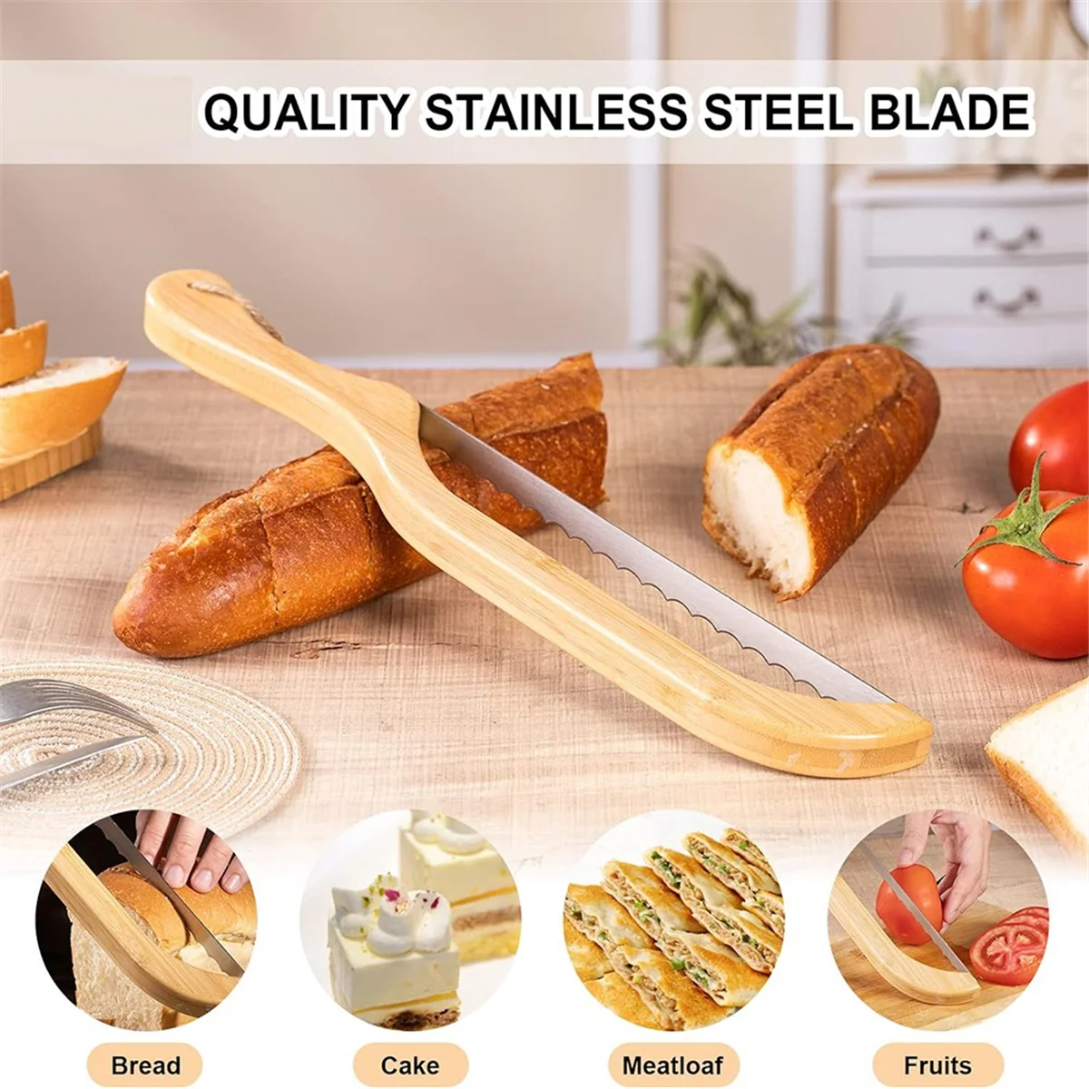 AT77 Wooden Bread Bow Knife 15.8Inch Serrated Knife with Wooden Handle Bread Slicer for Homemade Bread Sourdough Bread Cutter