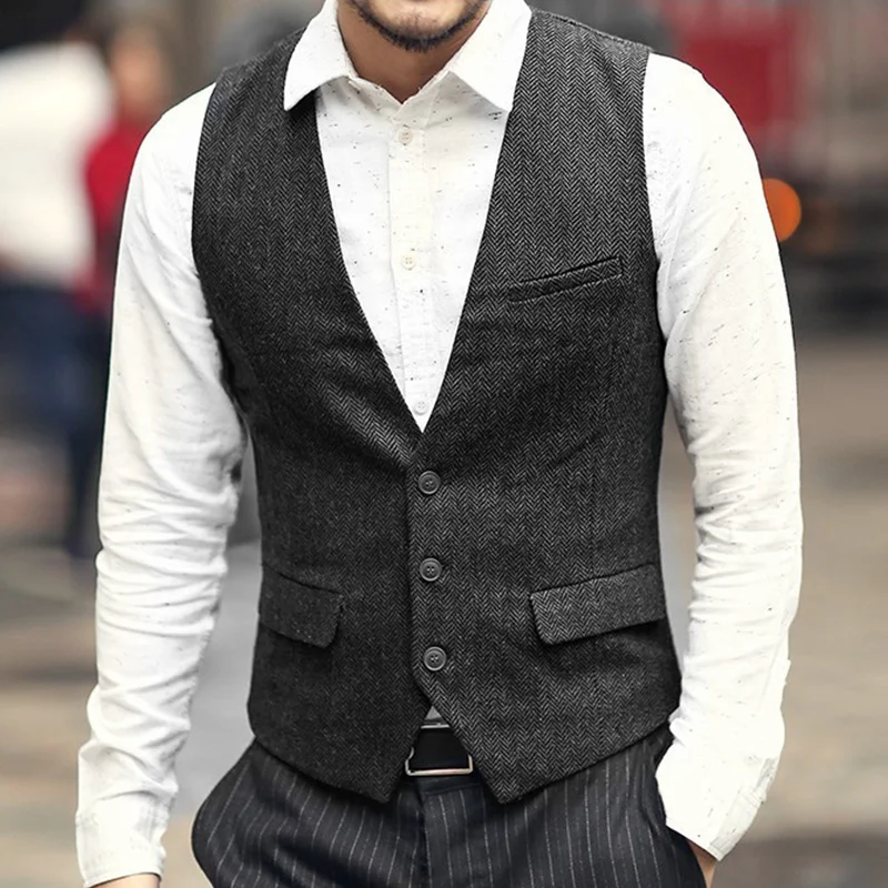 

Autumn New Three-Button Men's Slim Woolen Vest Trendy Men's Casual Suit Vest British Plus Size Men