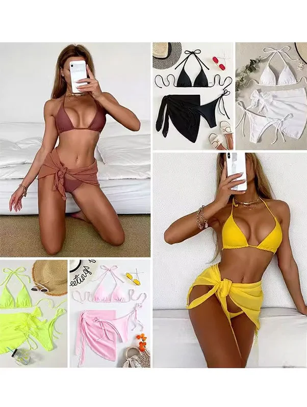 

Сексуальный комплект бикини для похудения, женский купальник без бретелек с юбкой и шнурком, купальник-платье из двух частей, спортивный купальник для фитнеса
