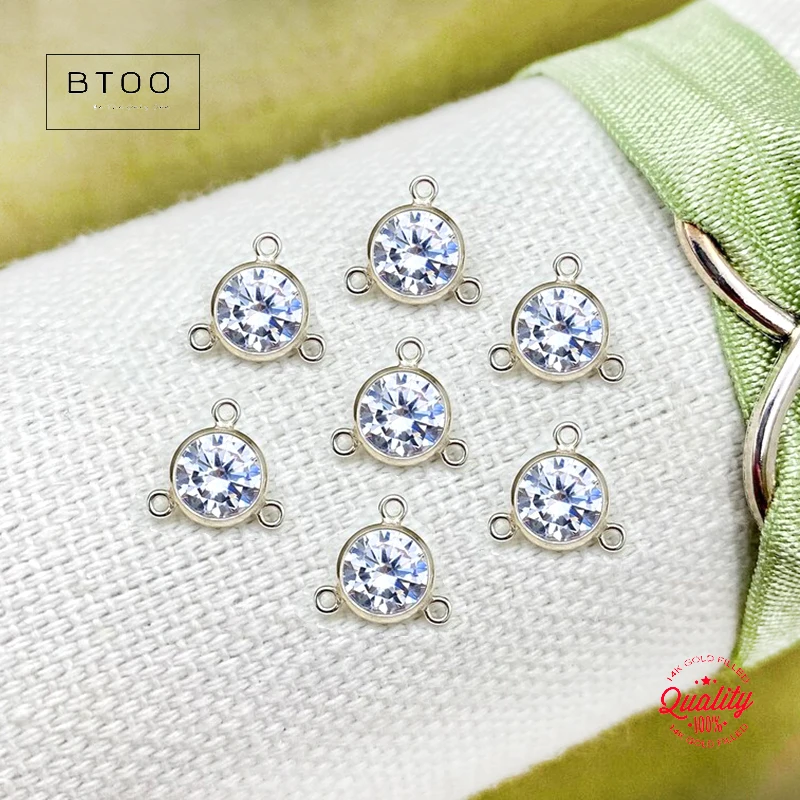 Zircon Birthstone Drop Charm 925 Sterling Silver Bezel Pendant 6MM  with 3 Rings DIY Handmade Jewelry Findings