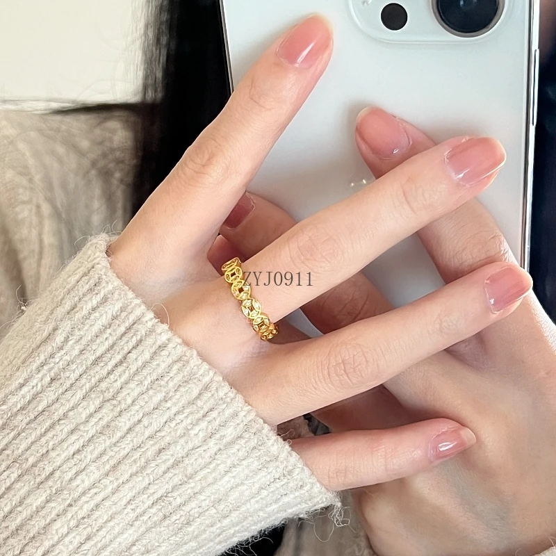 Светлое роскошное изысканное кольцо из стерлингового серебра с высоким смыслом, полое медное кольцо для монет, нишевое дизайнерское кольцо на указательный палец