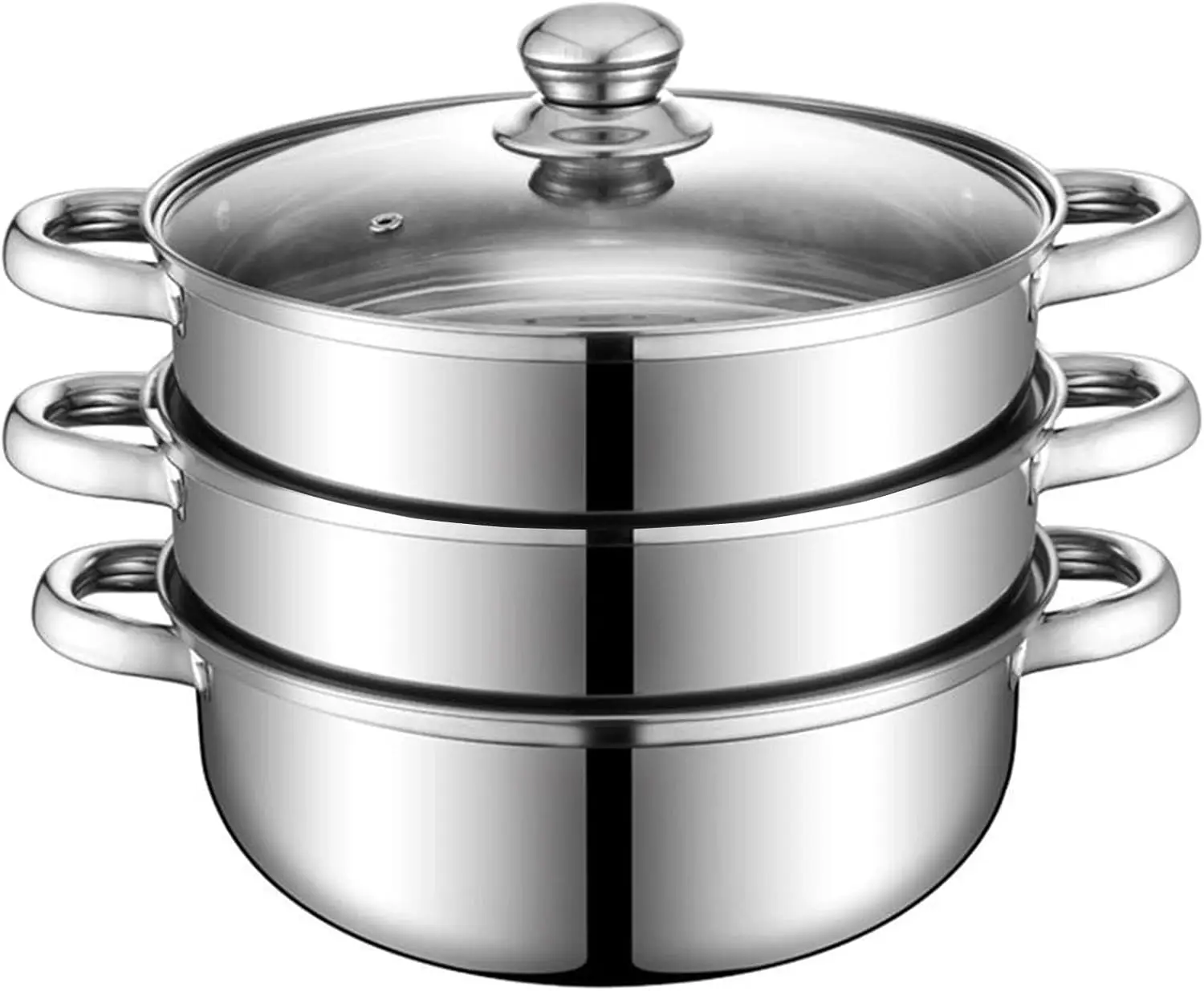 

Steamer Pot for Cooking 11 inch Steamer Pot, 3-tier Multipurpose 18/8 Stainless Steel Steam Pot Cookware with Lid for Vegetable,