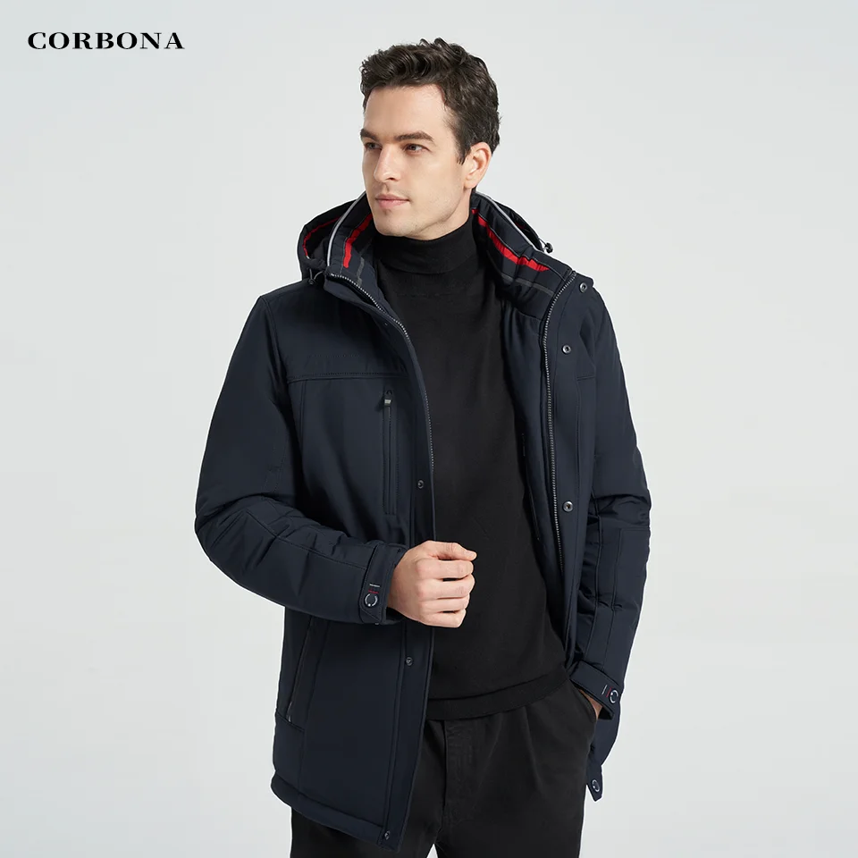 CORBONA-Chaqueta de invierno para hombre, abrigo largo de algodón de alta calidad, a prueba de viento, moda de negocios, sombrero desmontable para exteriores, Parka cálida, novedad