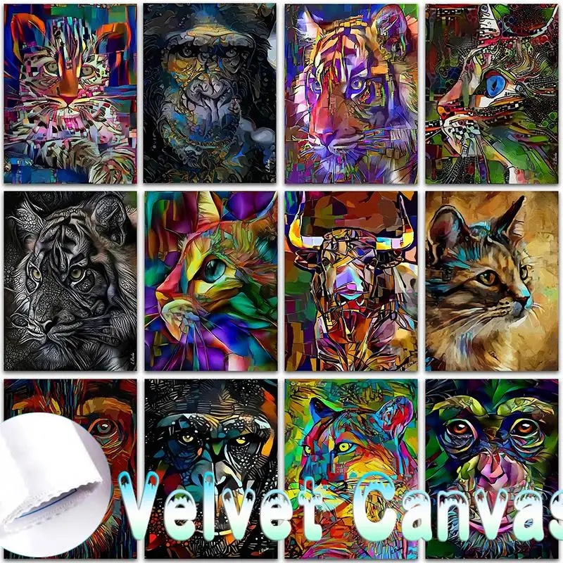 5D DIY Velvet Diamond Painting Kit Animals Chimpanzees Cat Tiger Full Square Diamond Mosaic Embroidery Cross Stitch Home Decor