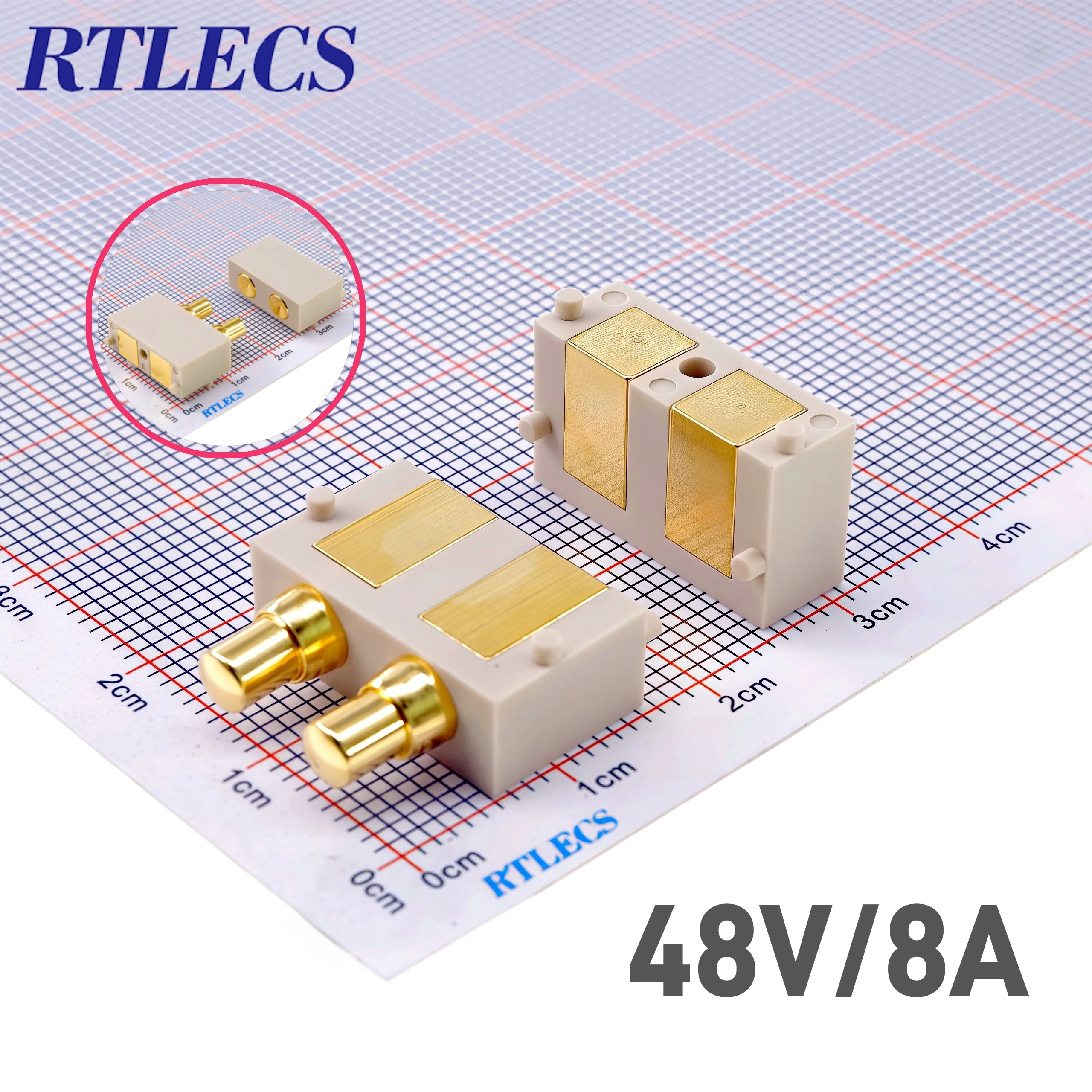 2/20 Pcs Horizontal Pogo Pin Spring Loaded High Current Probe 48V 8A 2 Pins 8.0mm Grid Right Angle Surface Mount Gold Plated for
