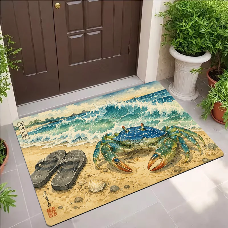 Thematic decorative floor mat with neutral tones ideal for mall entrances café patios and dance studio changing areas