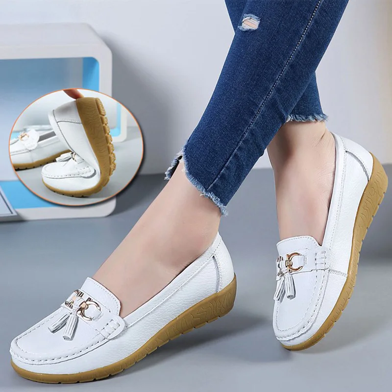 

Women Flats Dance Shoes Leather Breathable Moccasins Women Boat Shoes Ballerina Ladies Casual Shoes Sneakers Women Nurse Shoe