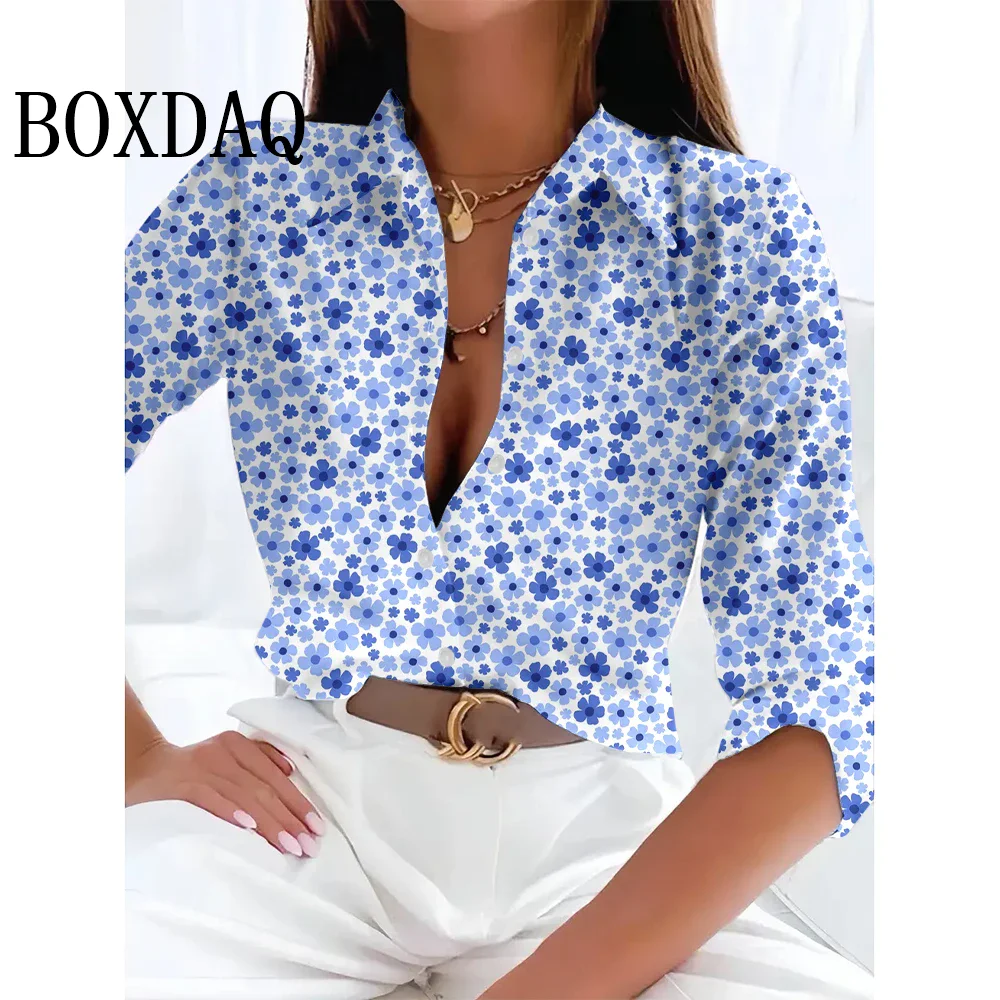

Elegant Floral Printed Women's Long Sleeve Lapel Shirts Leisure Basic Loose Shirts Blouses Spring Fashion Single-Breasted Tops