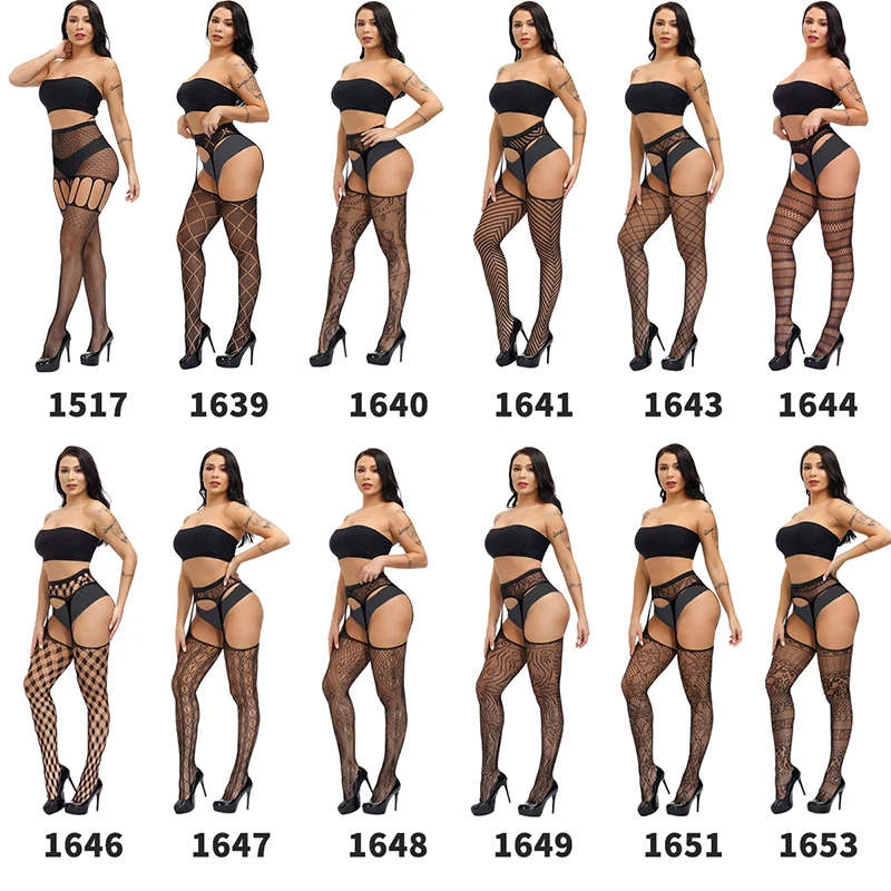 Erotic Stockings with Garter Belt for Women Fishnet Pantyhose Thigh High Socks Sexy Women\'s Tights Black Stockings