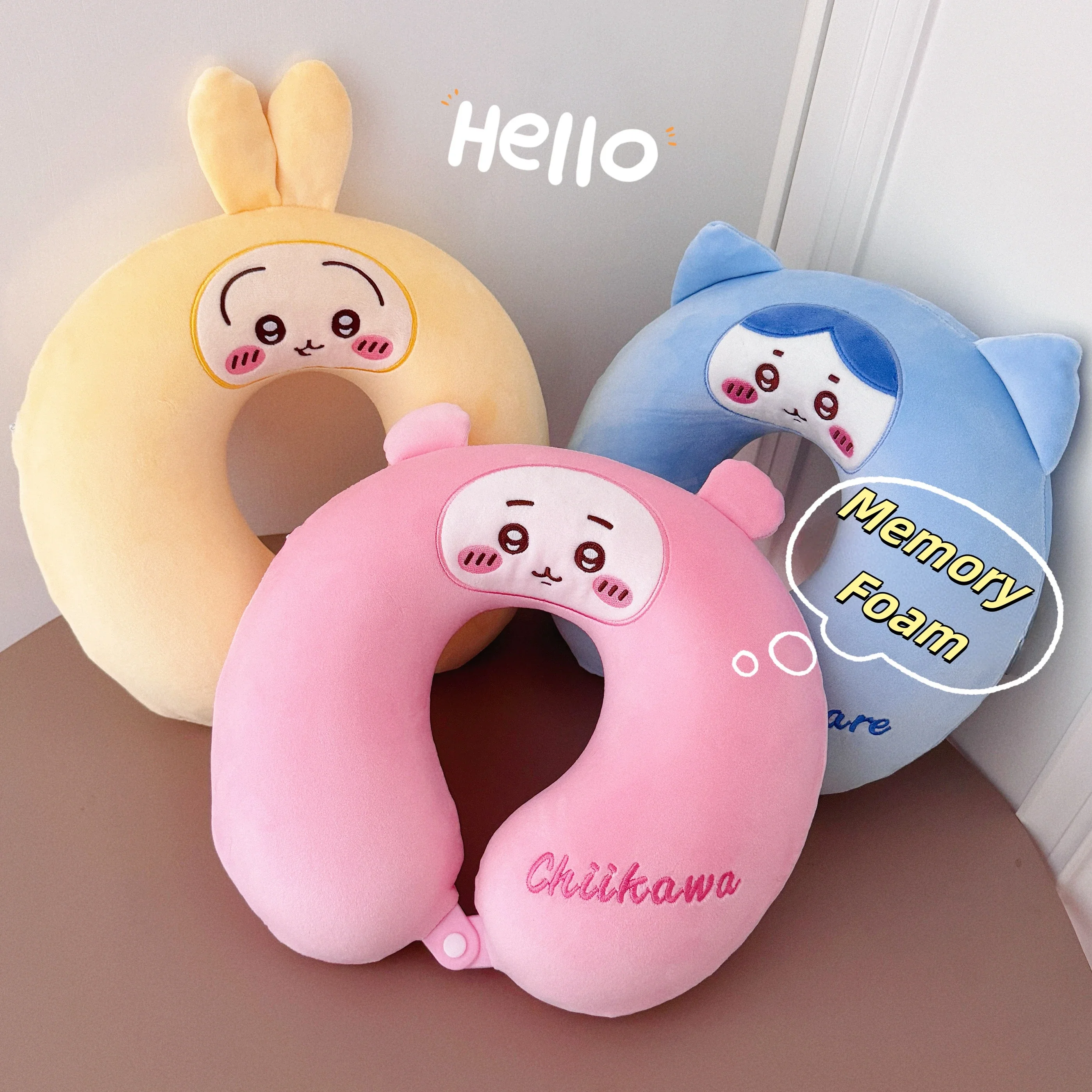 Memory Foam Chiikawa Comfortable U-shaped Neck Pillow Usagi Hachiware Kawaii Japanese Style Travel Pillow Nap Pillow Washable