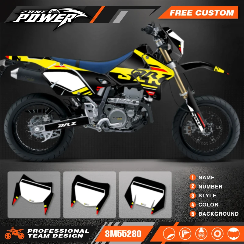 

Powerzone Full Graphics Decals Stickers Motorcycle Background For SUZUKI DRZ400 SM S E DRZ 400 SM S E 1999-2022 Custom Number 04