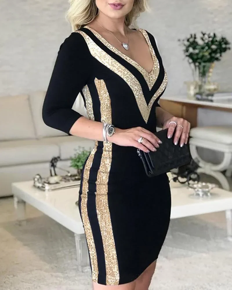 Elegant V-Neck Bodycon Dress for Women Sexy Tight Fitting Party Dress Slim Fit Clubwear Evening Gown