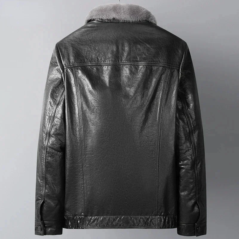 AYUNSUE Winter Genuine Leather Jacket Men Clothing Black Mink Collar Cow Coat Short Coats Warm Male Fur Chaquetas