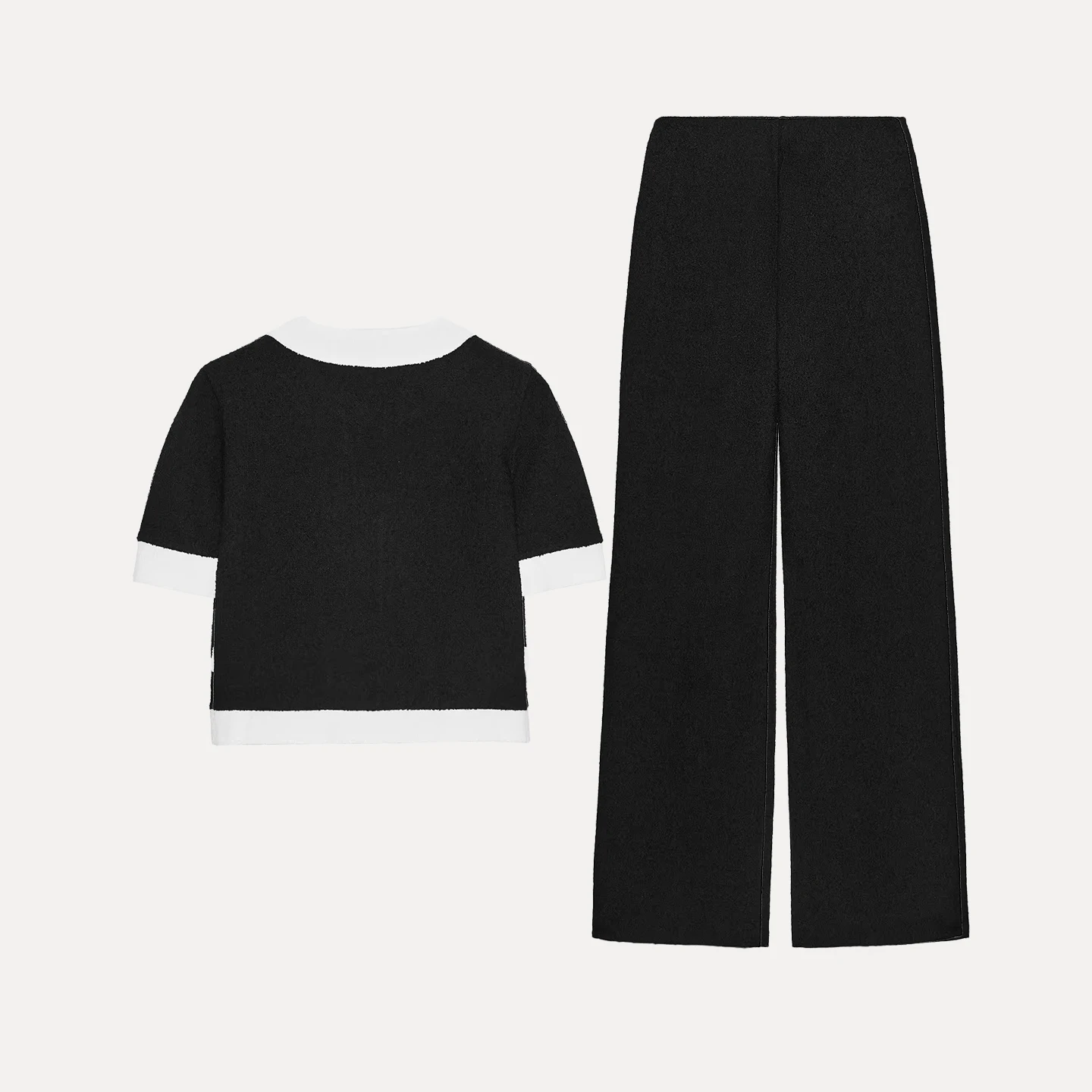 Z 2025 New Faion round Ne ort Sve Outerwear And High Waist Pants Women's Sli Set High Waist European Sle ...