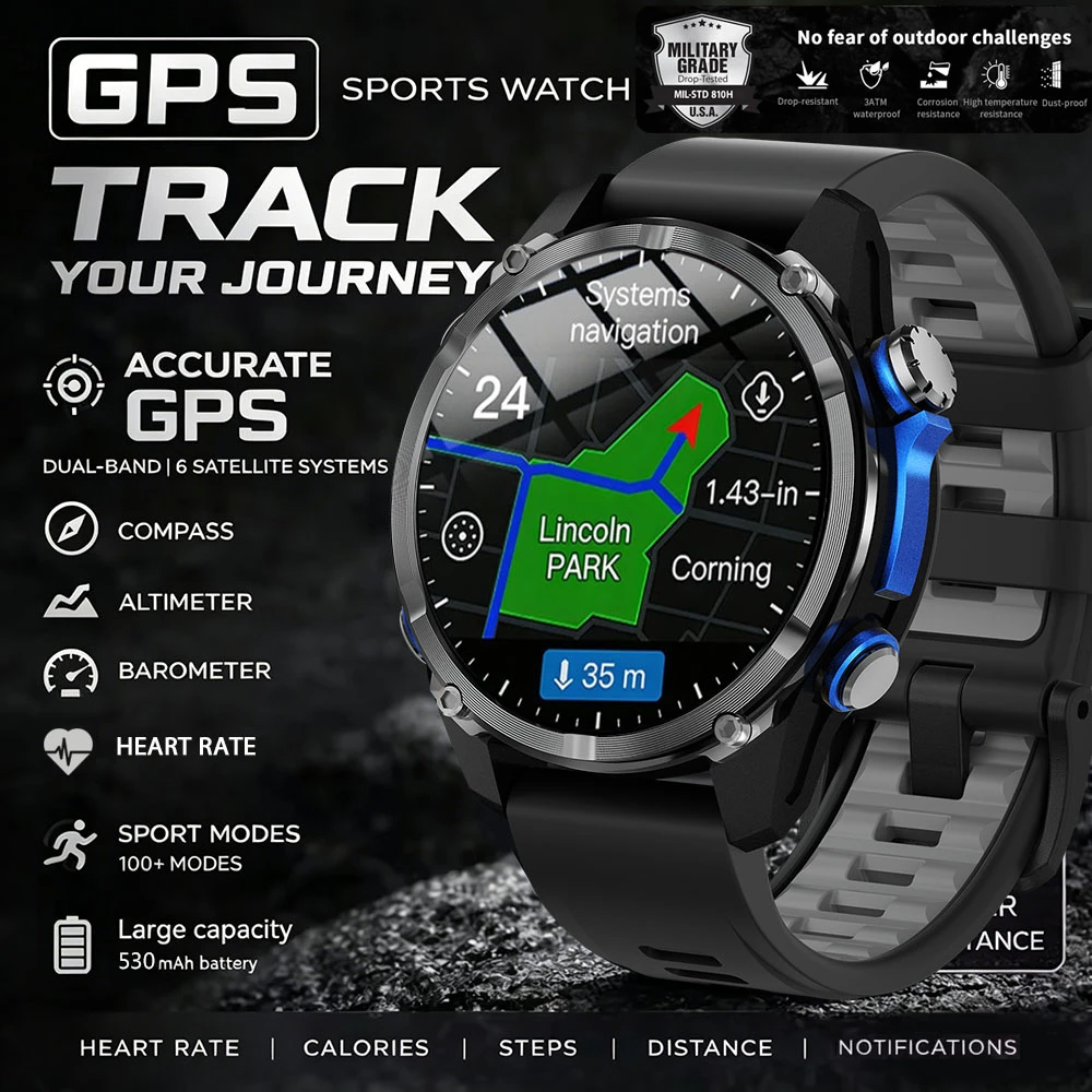 

2026 New Military Bluetooth Call Smart Watch Built-in GPS Compass Barometric Altimeter 3ATM Waterproof Sports Smartwatches Men