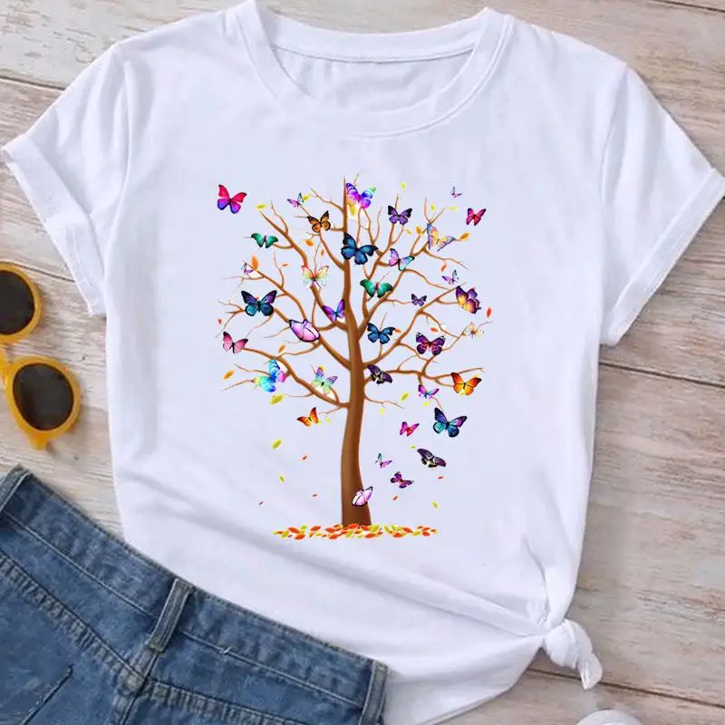 Fashion Clothes Summer Spring Flower 90s Tee Ladies Cartoon Clothing Short Sleeve Graphic T Shirt Women T-shirt Female Top