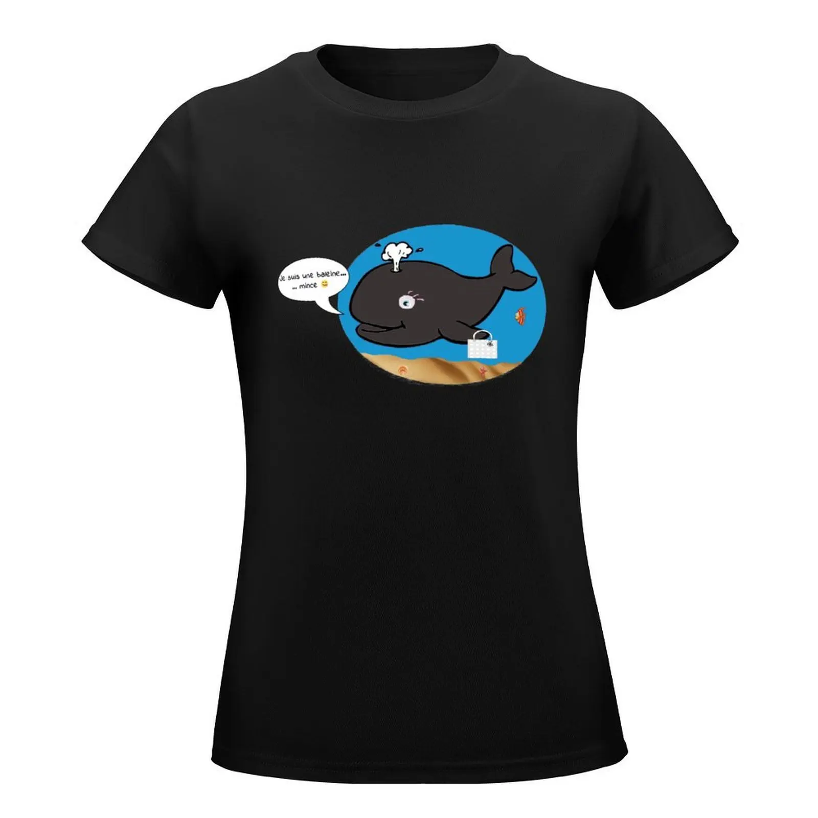 I am a thin whale T-Shirt Short sleeve tee animal print shirt for girls black t shirts for Women