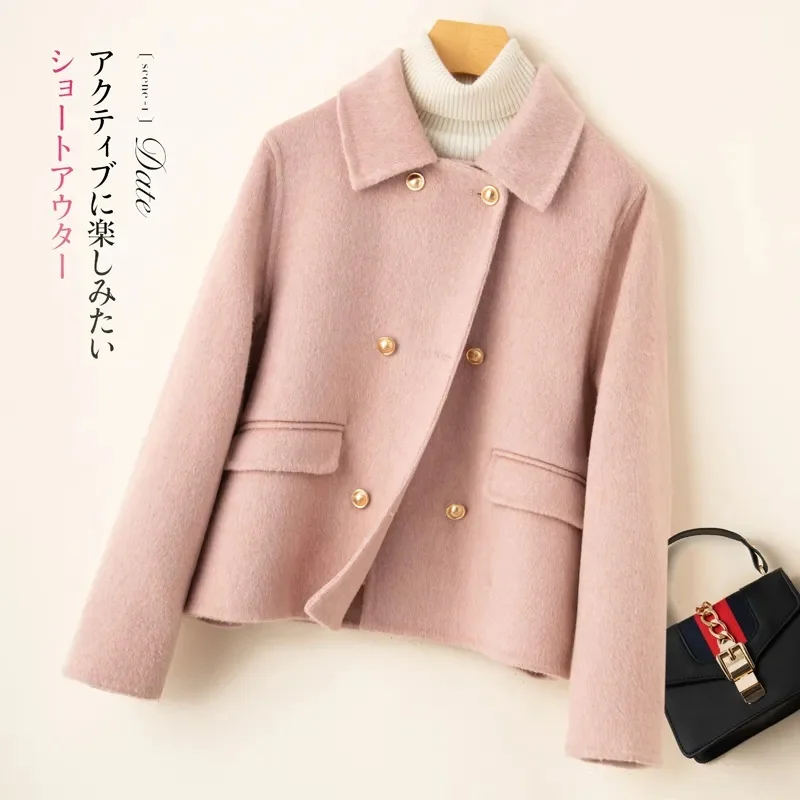 2025new outono inverno high-end casaco feminino curto jaqueta de lã coreano cardigan casaco duplo breasted cashmere outerwear feminino