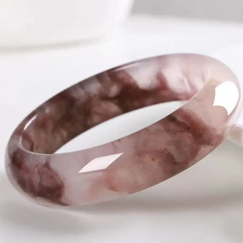 Genuine with round bands and floral patterns in violet color, gold-threaded , quartzite jade bracelet